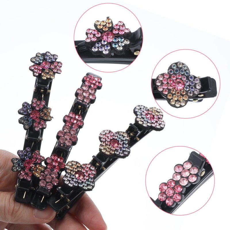 Tyqour 12PCS Sparkling Crystal Stone Braided Hair Clips for Women and Girls, Braided Hair Clip Rhinestone Four-Leaf Duckbill Clips for Styling Decorative Rhinestone Hairstyle Accessories - Image 3